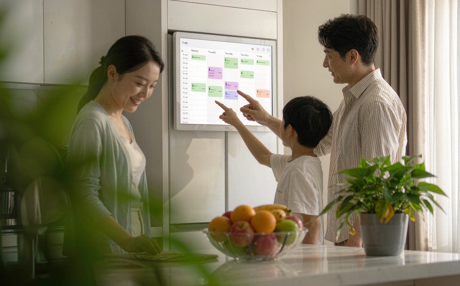 A family using the Reachael display