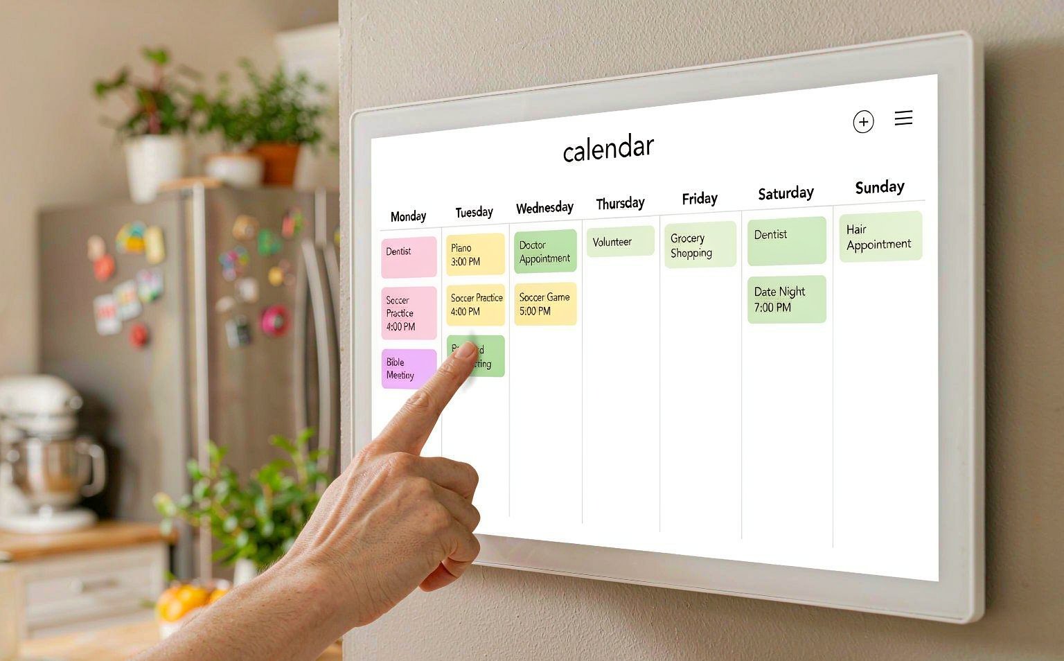 Reachael Smart Family Calendar in a kitchen